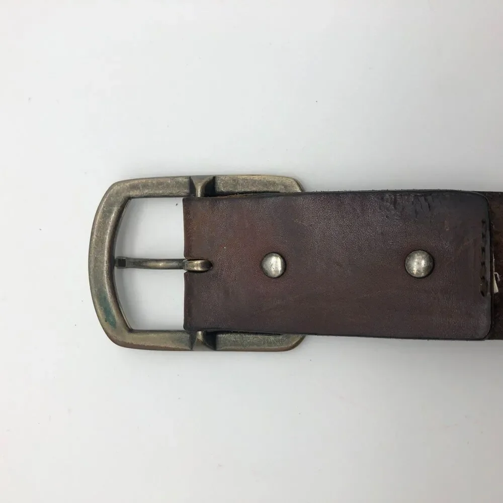 American Eagle Outfitters Mens Leather Belt Spell Out Logo Brown Wide Y2K VTG